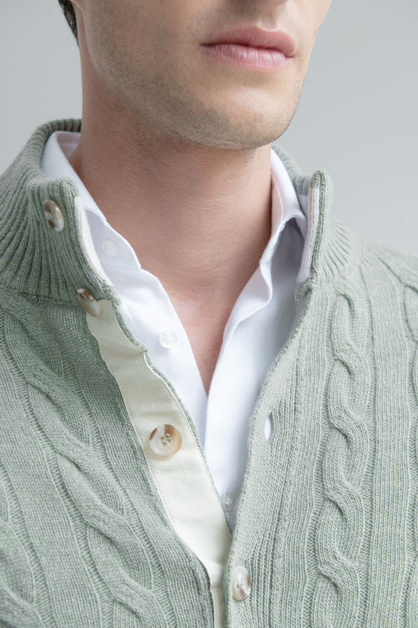 Cardigan en maille torsadée Sauge – Made in Italy