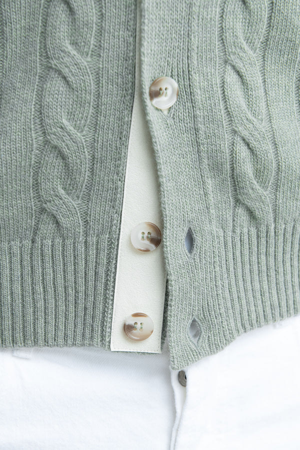 Cardigan in maglia a trecce Salvia – Made in Italy