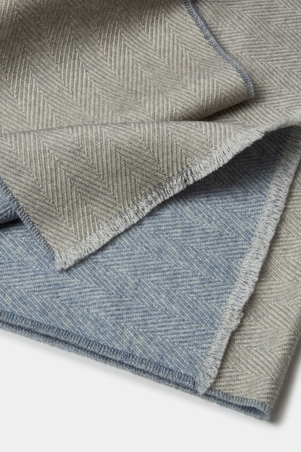 Sand and light blue reversible herringbone scarf - Made in Italy