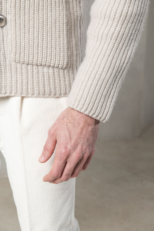 Sand wool and cashmere cardigan - Made in Italy