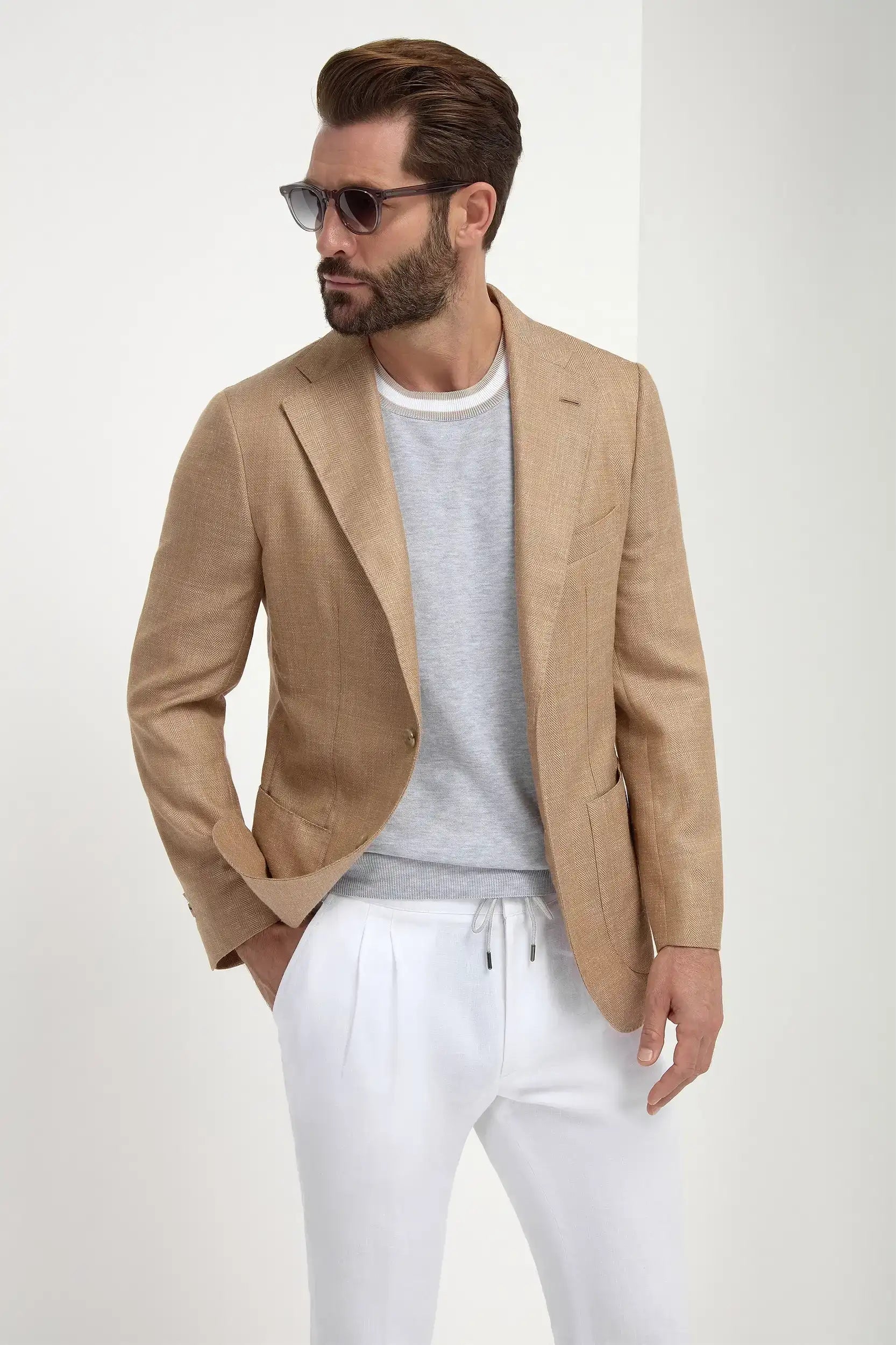 Sandstone herringbone jacket - Made in Italy