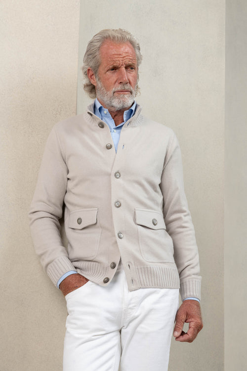 Taupe Cashmere Knitted Bomber | Made in Italy | Pini Parma