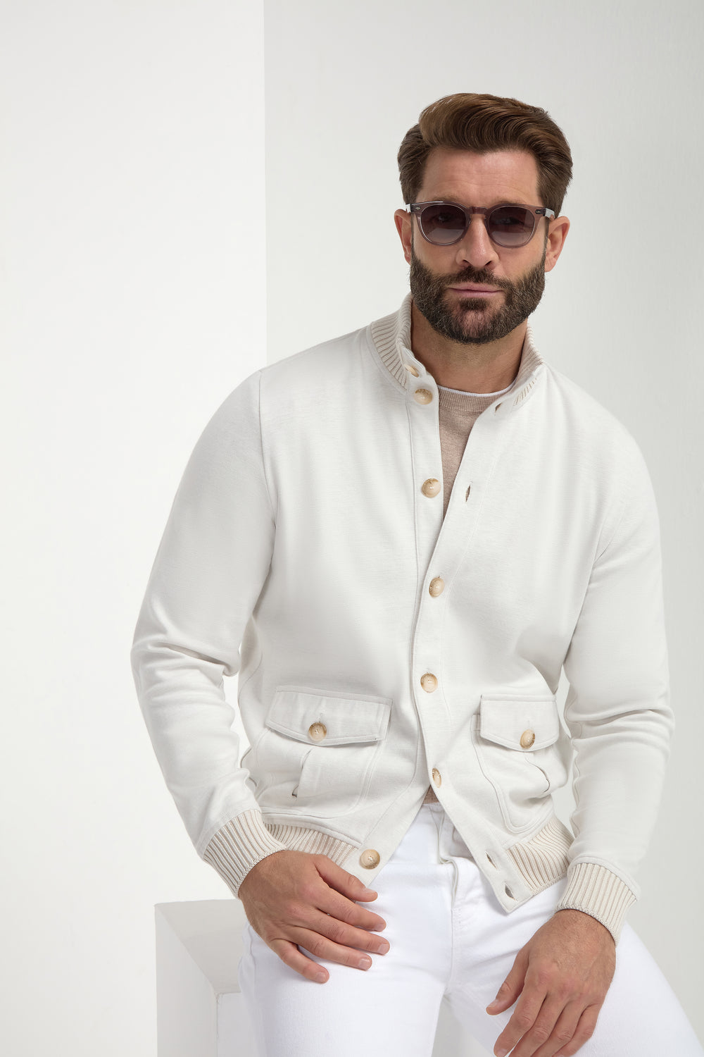 Stone cotton knitted bomber – Made in Italy