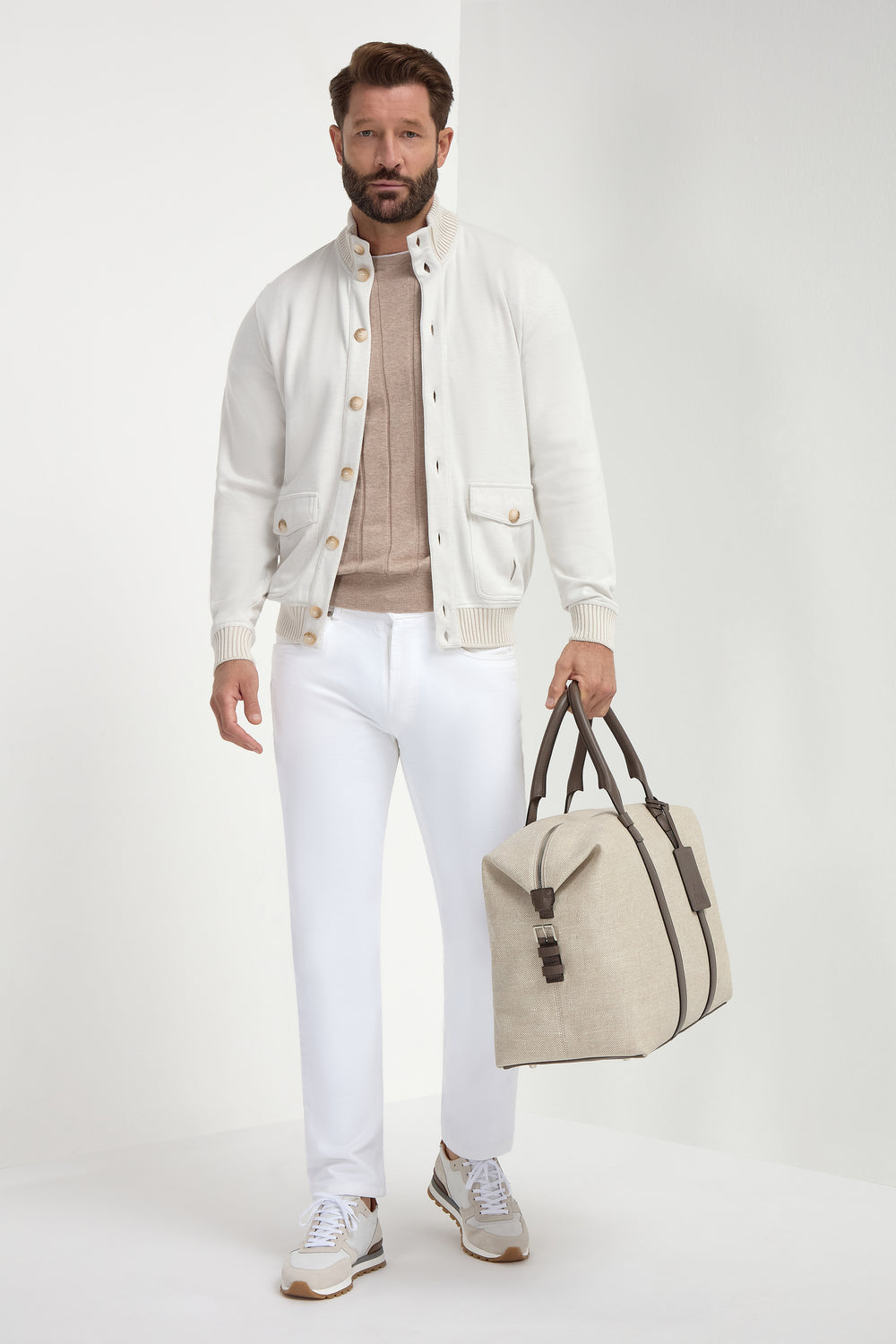 Bomber en maille de coton Stone – Made in Italy