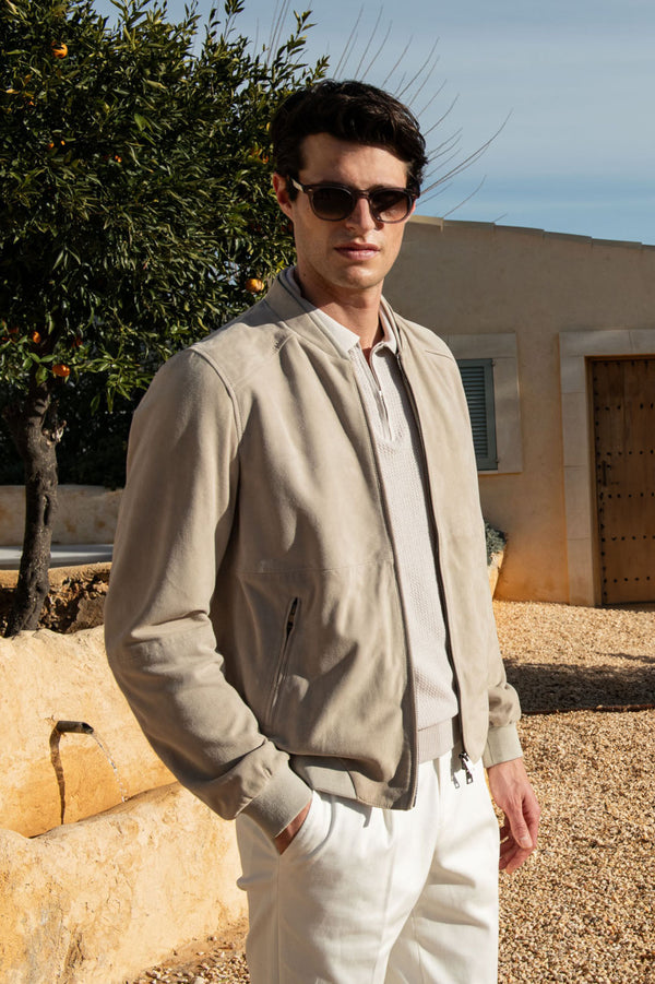 Blouson aviateur en daim souple Stone – Made in Italy