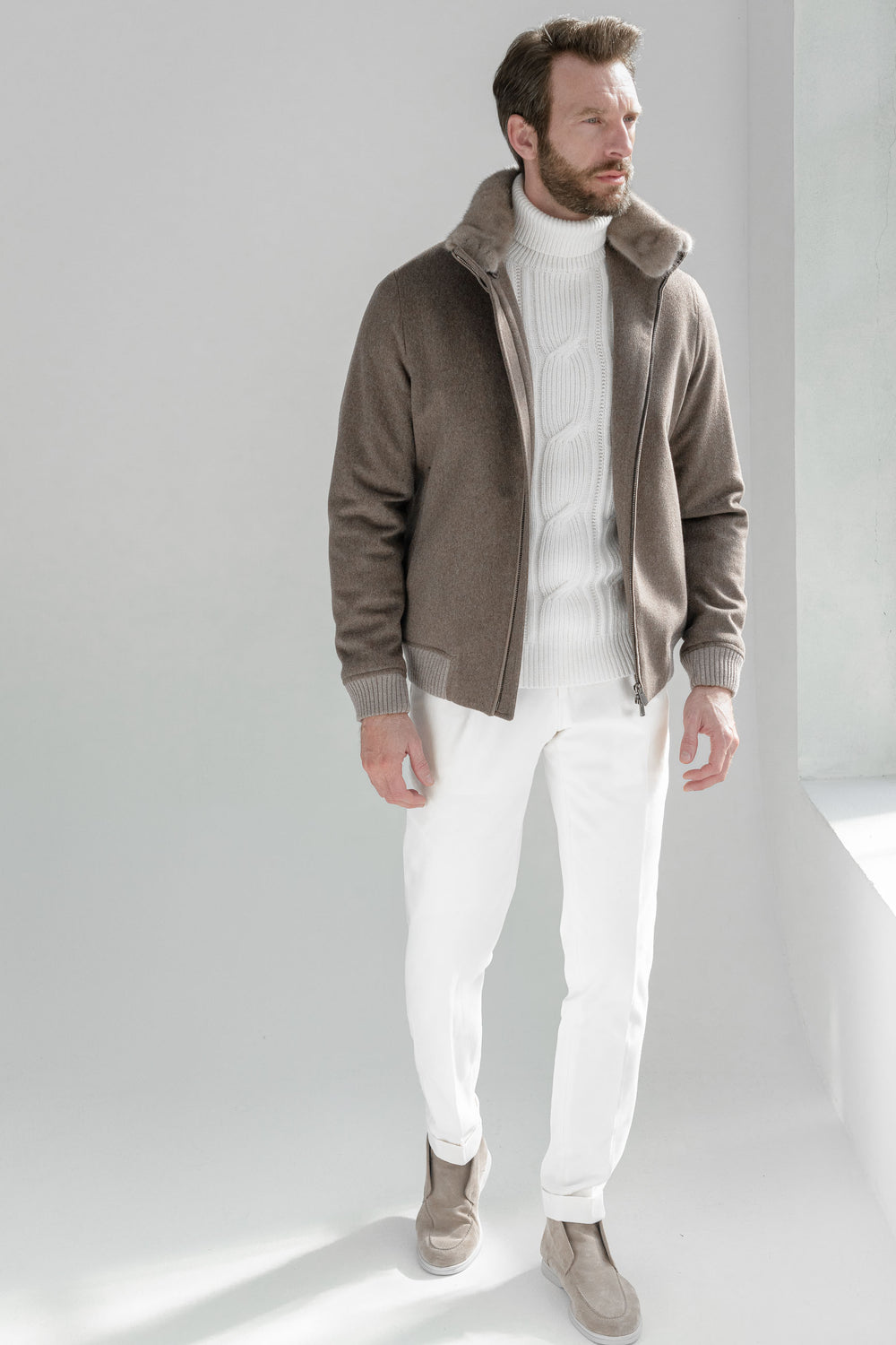 Loro Piana Bomber Jacket, Bomber Jacket Taupe by Loro Piana,  Jacket with removable mink collar taupe jacket by loro piana, Loro Piana Bomber Jacket, Bomber Jacket Taupe by Loro Piana, Veste avec col en vison amovible taupe jacket by loro piana, Loro Piana Bomber Jacket, Bomber Jacket Taupe by Loro Piana, Giacca con collo in visone rimovibile, taupe jacket by loro piana, Loro Piana Bomber Jacket,