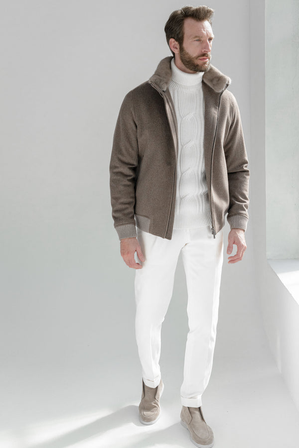 Loro Piana Bomber Jacket, Bomber Jacket Taupe by Loro Piana,  Jacket with removable mink collar taupe jacket by loro piana, Loro Piana Bomber Jacket, Bomber Jacket Taupe by Loro Piana, Veste avec col en vison amovible taupe jacket by loro piana, Loro Piana Bomber Jacket, Bomber Jacket Taupe by Loro Piana, Giacca con collo in visone rimovibile, taupe jacket by loro piana, Loro Piana Bomber Jacket,