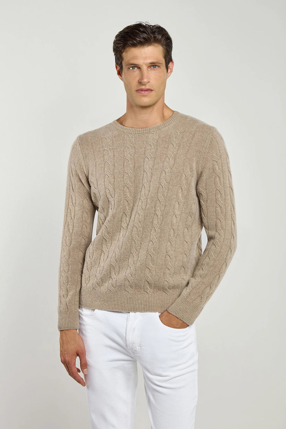 Pull en maille torsadee taupe Fabrique en Italie