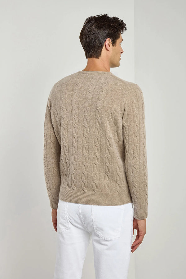 Pull en maille torsadée taupe – Fabriqué en Italie