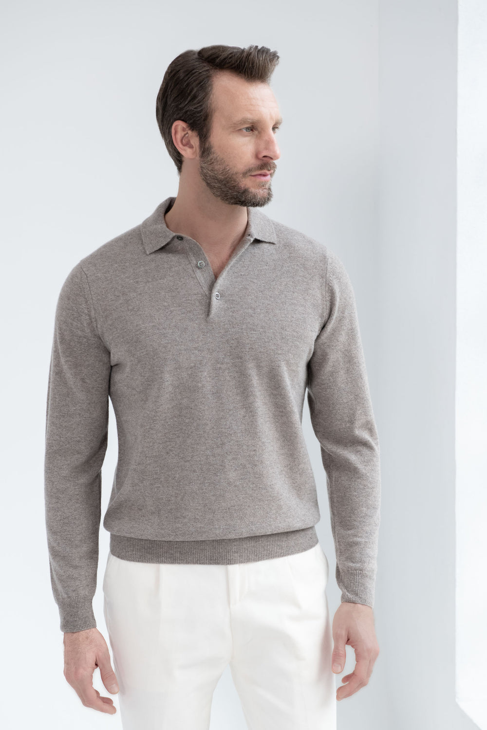 Polo in cashmere color tortora – Made in Italy