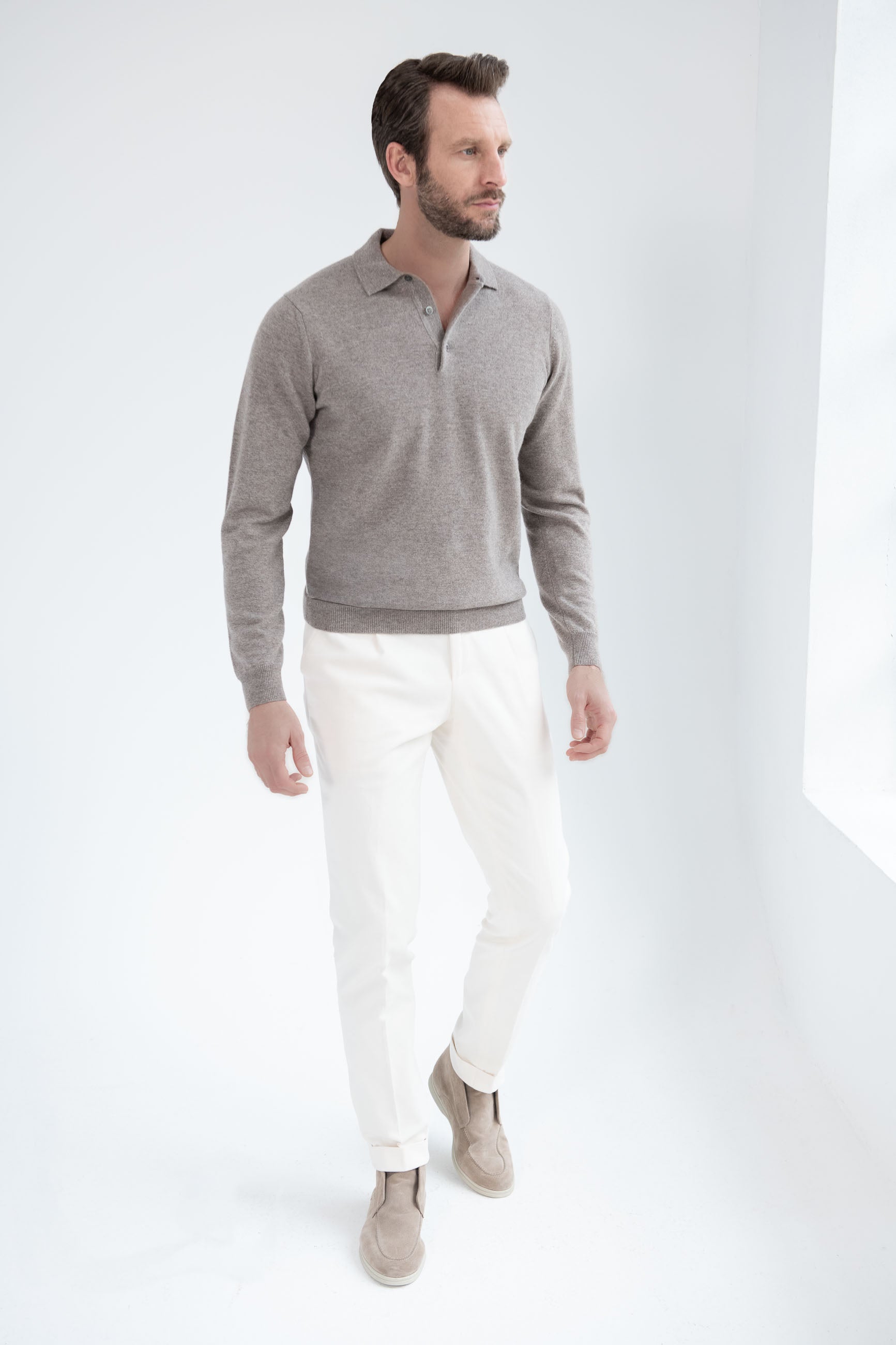 Polo in cashmere color tortora – Made in Italy