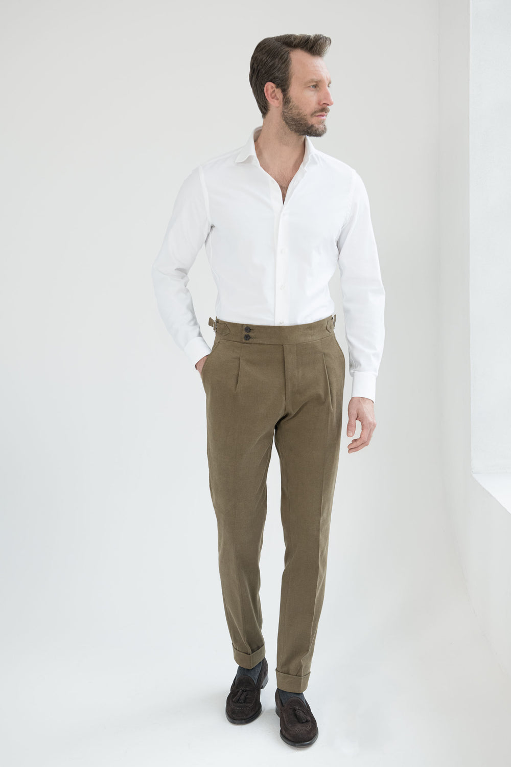 Pantalon en coton taupe " Collection Capsule Soragna " - Made in Italy