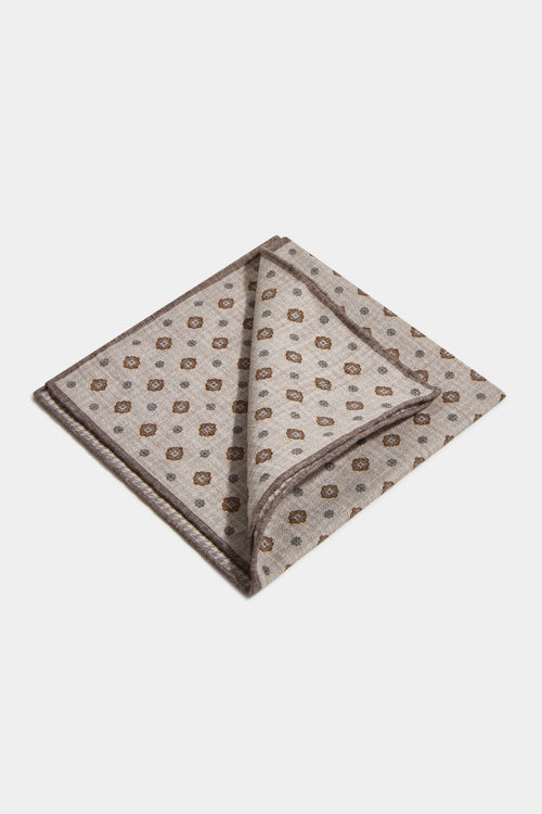 Taupe fancy reversible pocket square - Made in Italy