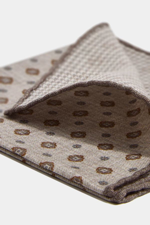 Taupe fancy reversible pocket square - Made in Italy