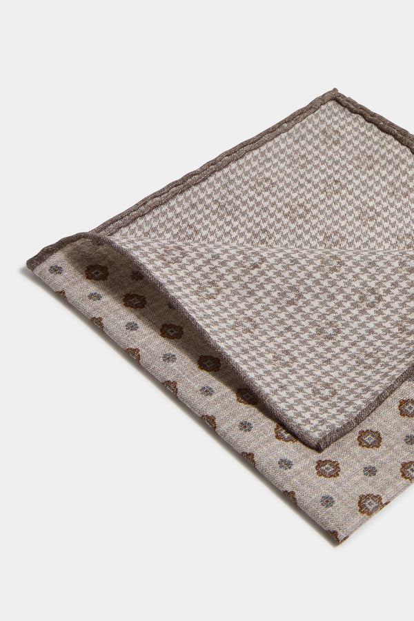 Taupe fancy reversible pocket square - Made in Italy