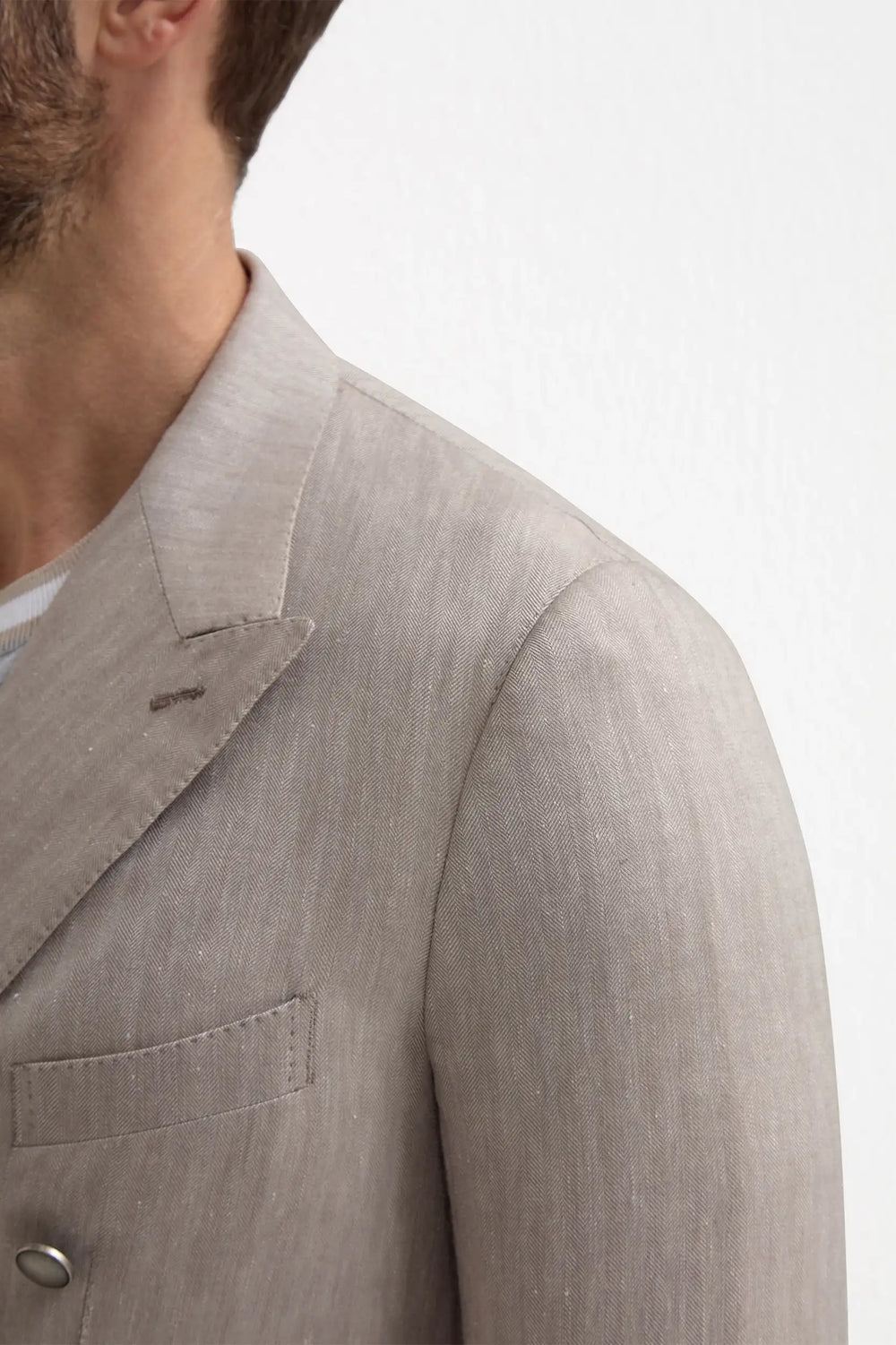 Taupe herringbone double breasted jacket - Made in Italy