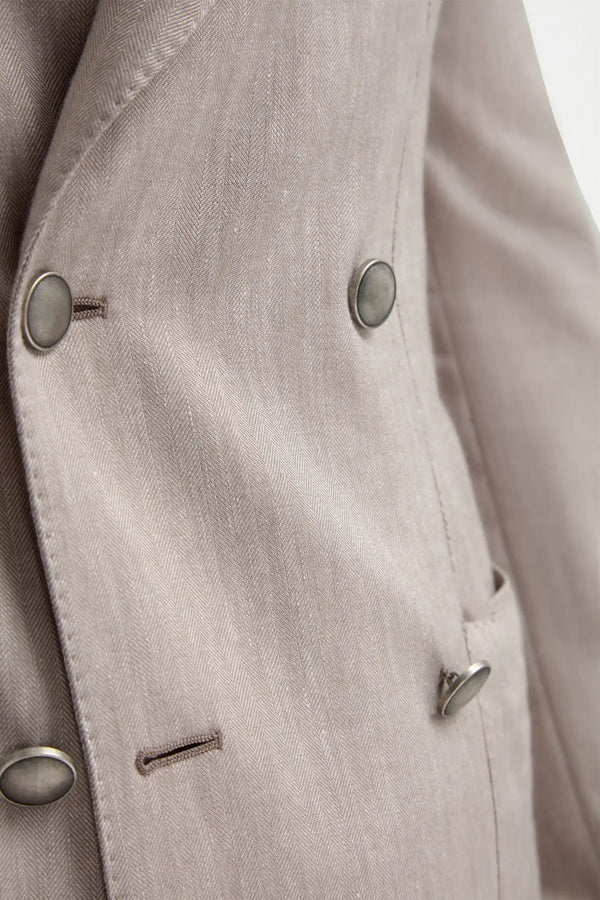 Taupe herringbone double breasted jacket - Made in Italy