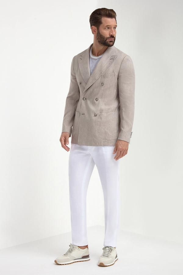 Taupe herringbone double breasted jacket - Made in Italy