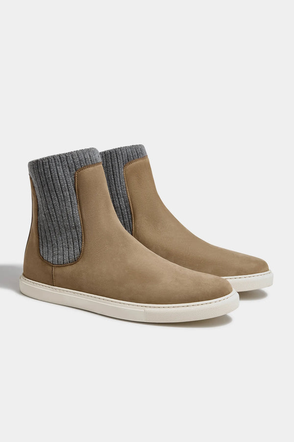 Taupe chelsea boot with knit - Made In Italy