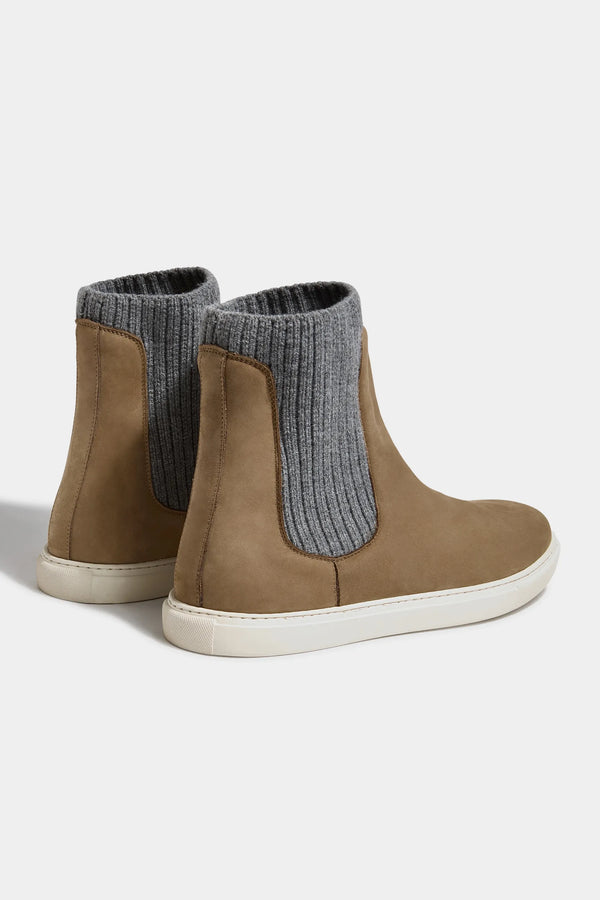 Taupe chelsea boot with knit - Made In Italy