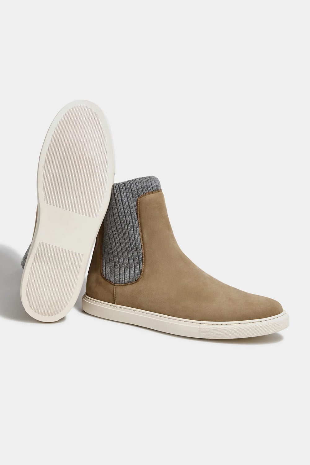 Taupe chelsea boot with knit - Made In Italy