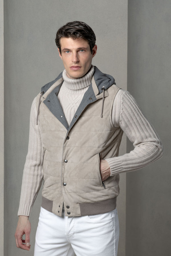 Gilet matelassé en daim taupe - Made in Italy