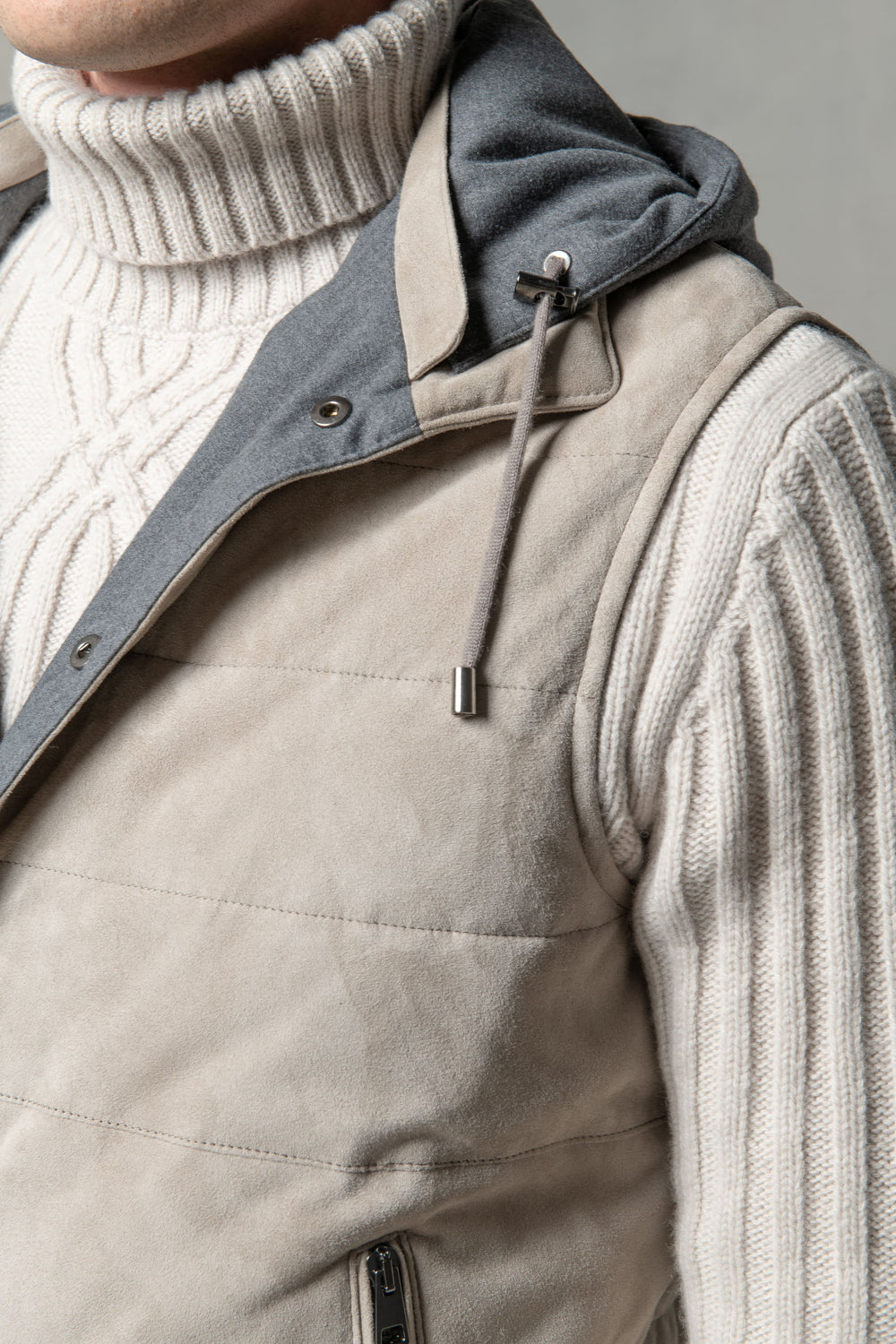 Taupe suede padded vest - Made in Italy