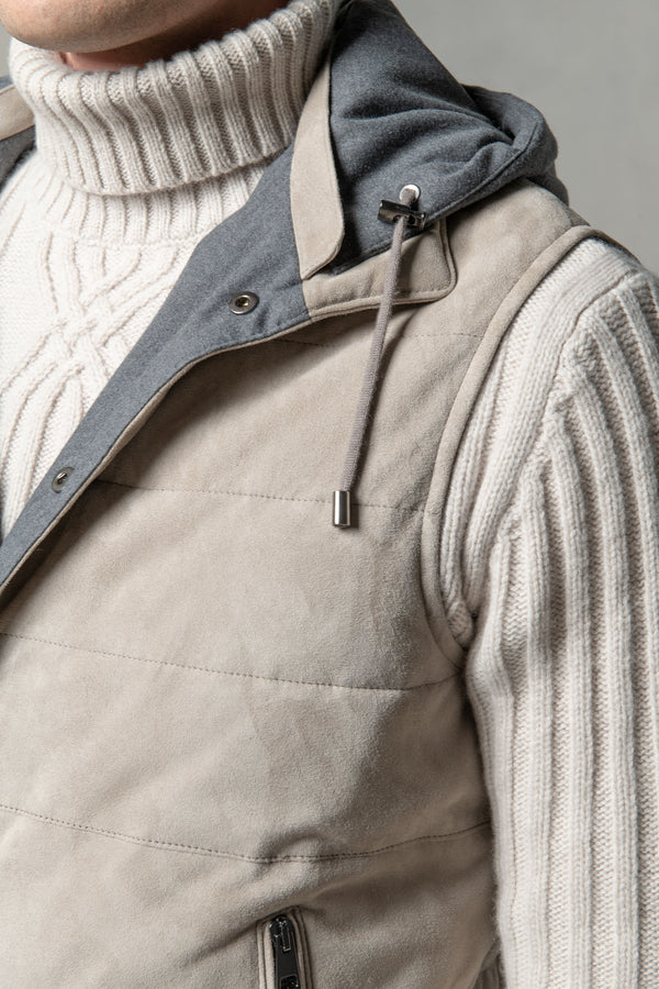 Gilet matelassé en daim taupe - Made in Italy