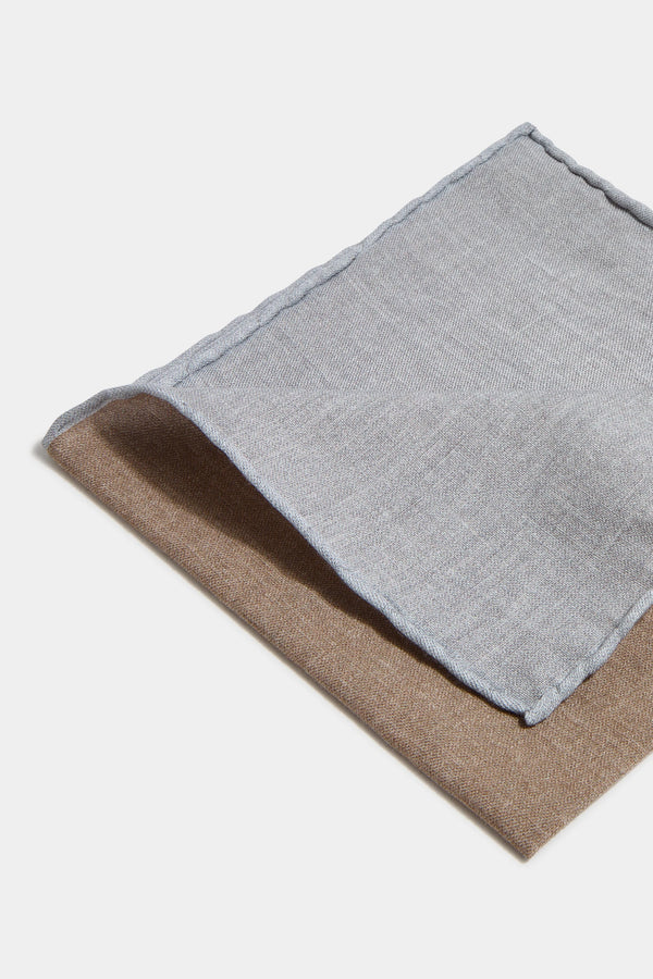 Taupe reversible pocket square  - Made in Italy