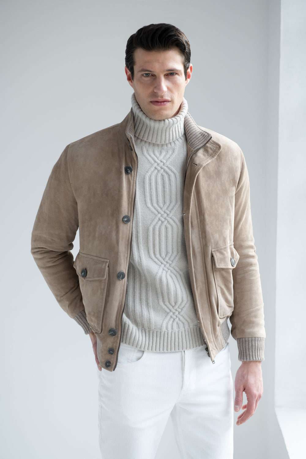 Beige suede bomber – Made in Italy