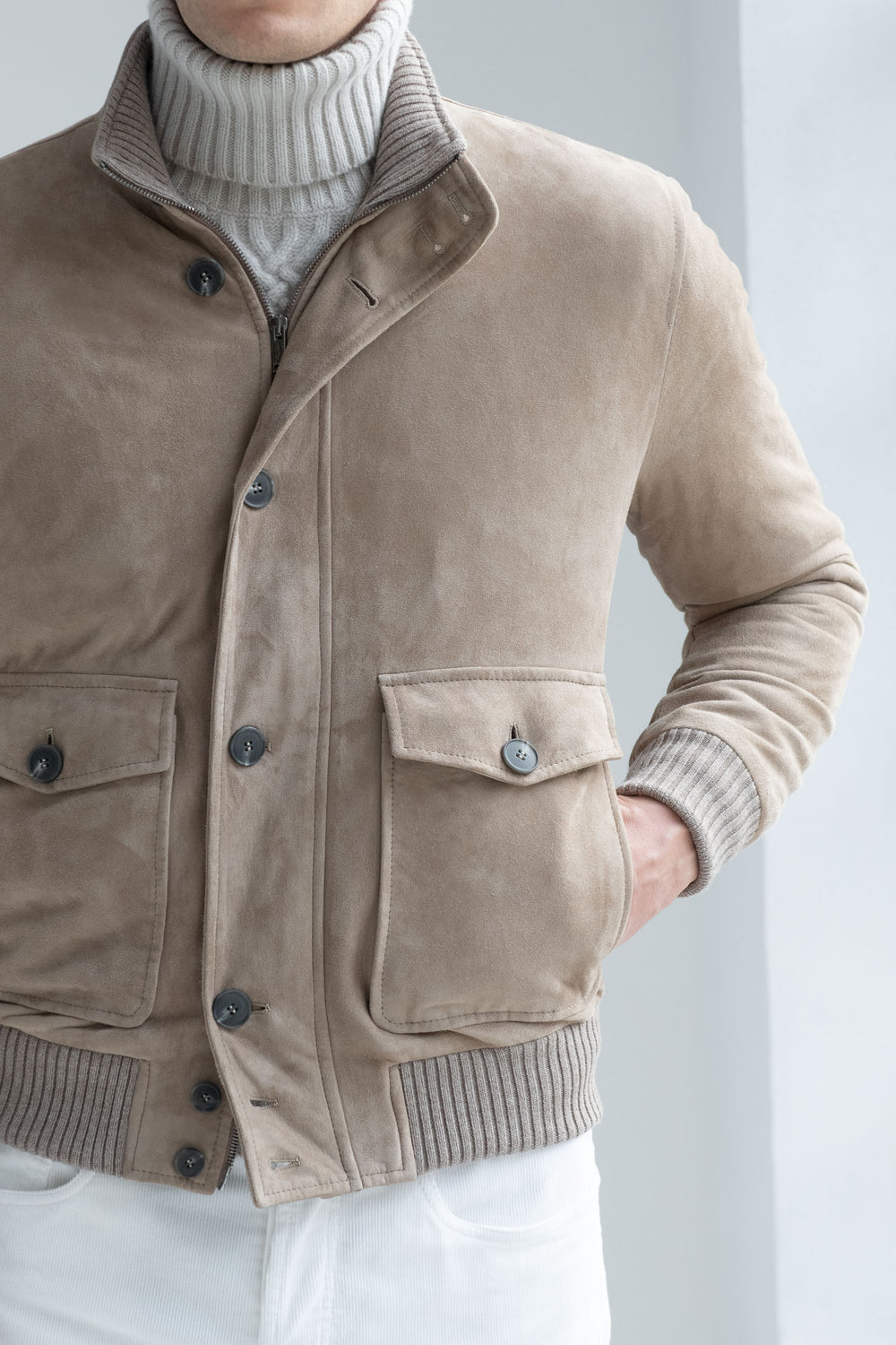 Beige suede bomber – Made in Italy