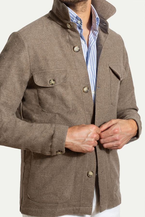 taupe safari jacket, taupe flannel safari jacket, flannel safari jacket, saharienne flanelle, saharienne taupe flanelle, saharienne hiver, veste safari hiver, veste safari taupe, veste safari flanelle