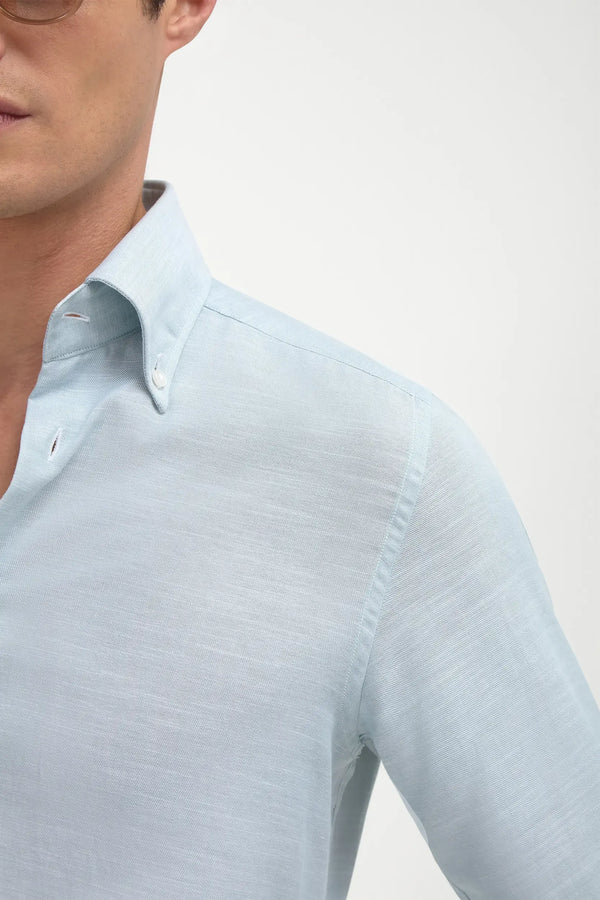 Chemise à col boutonné en chambray couleur vert d'eau - Made in Italy