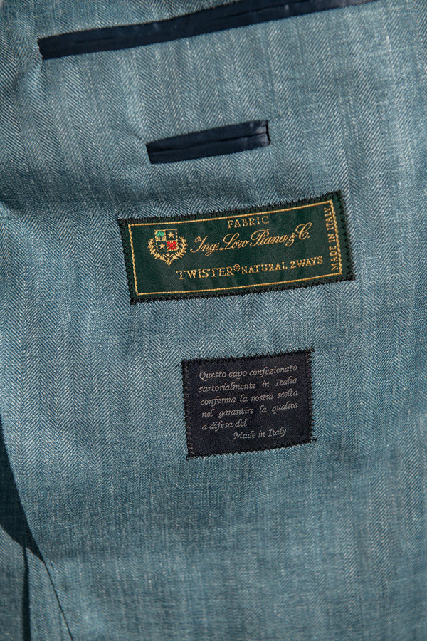 Water green Safari Jacket in wool silk and linen – Made in Italy