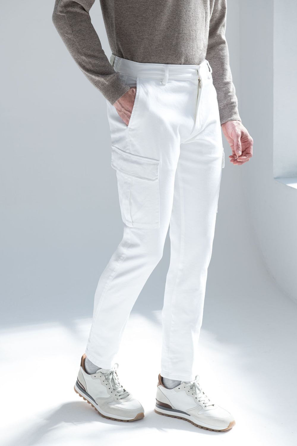 Pantalon cargo en toile stretch Blanc cassé - Made in Italy