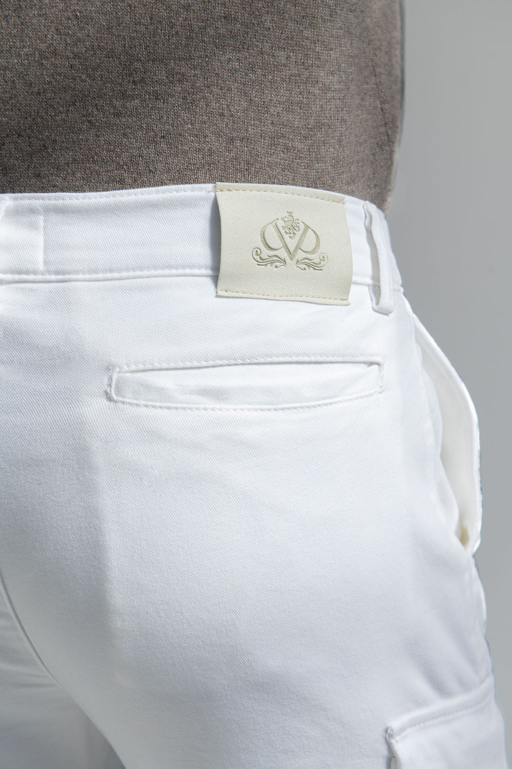 Pantalon cargo en toile stretch blanc cassé - Made in Italy