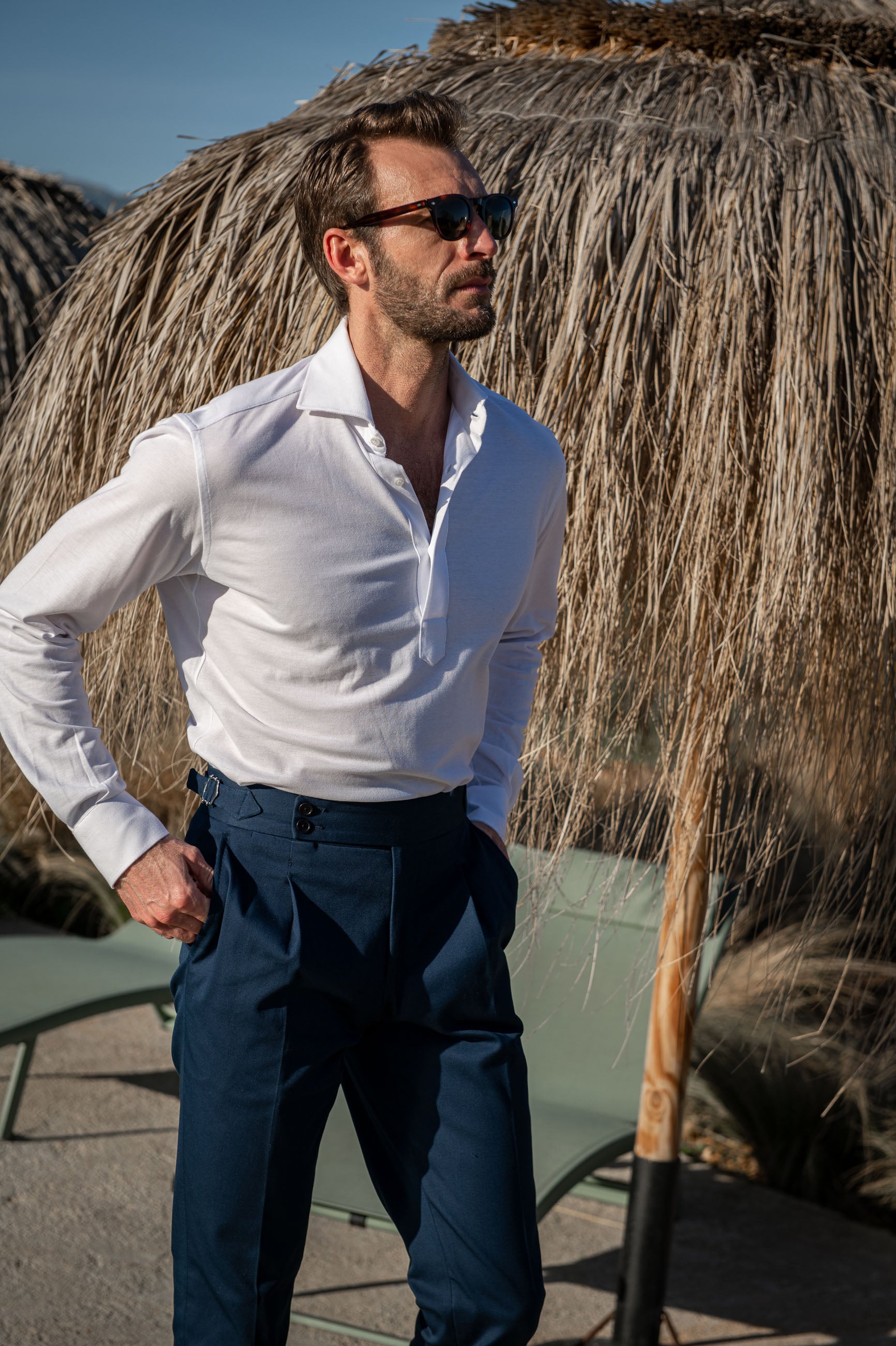 White jersey popover shirt - Made in Italy