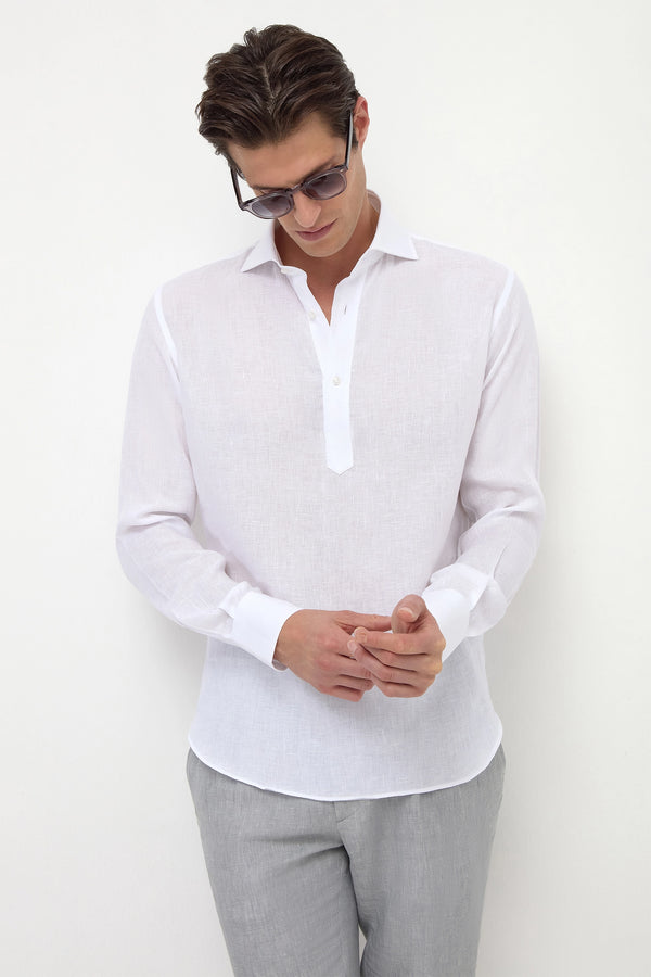 Chemise popover en lin blanc - Made in Italy