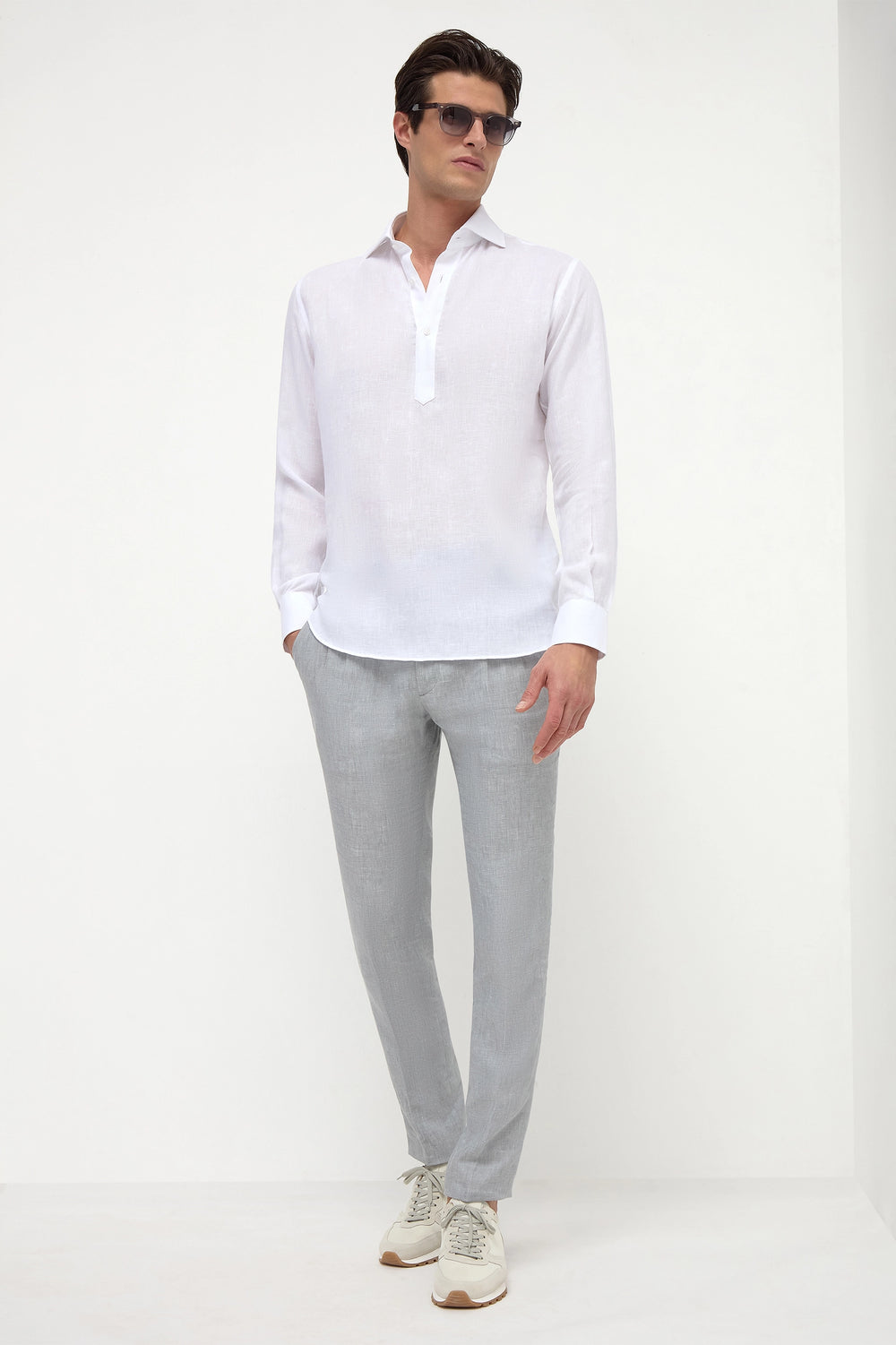 White linen popover shirt - Made in Italy