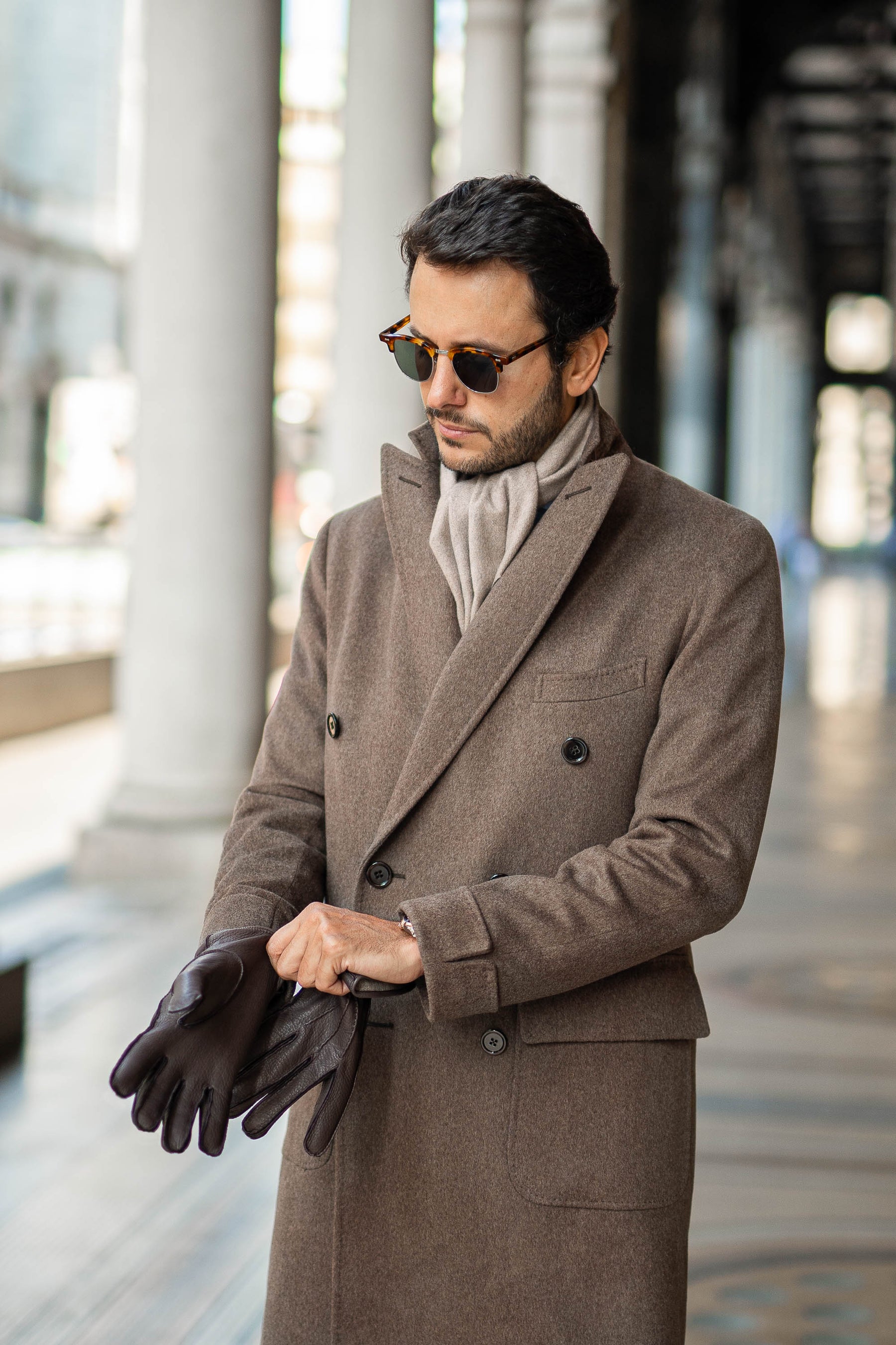 Taupe Polo Coat In Loro Piana Wool Made In Italy Pini Parma