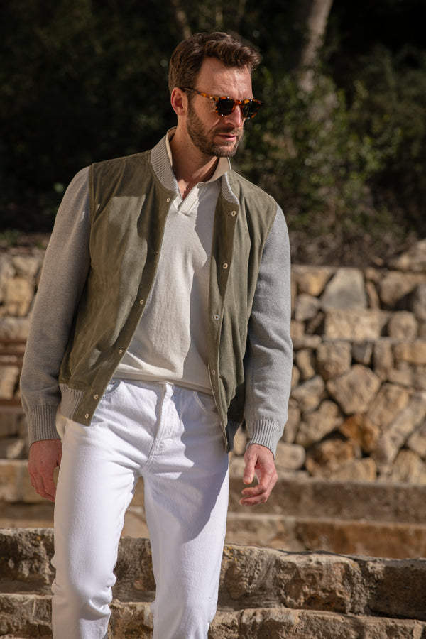 Bomber in maglia scamosciata Salvia – Made in Italy