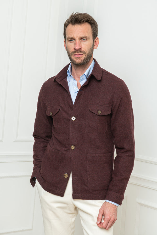 Veste safari bordeaux en flanelle Super 180'S – Made in Italy