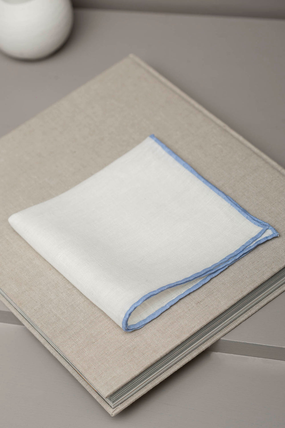 White/Light blue linen pocket square - Made in Italy