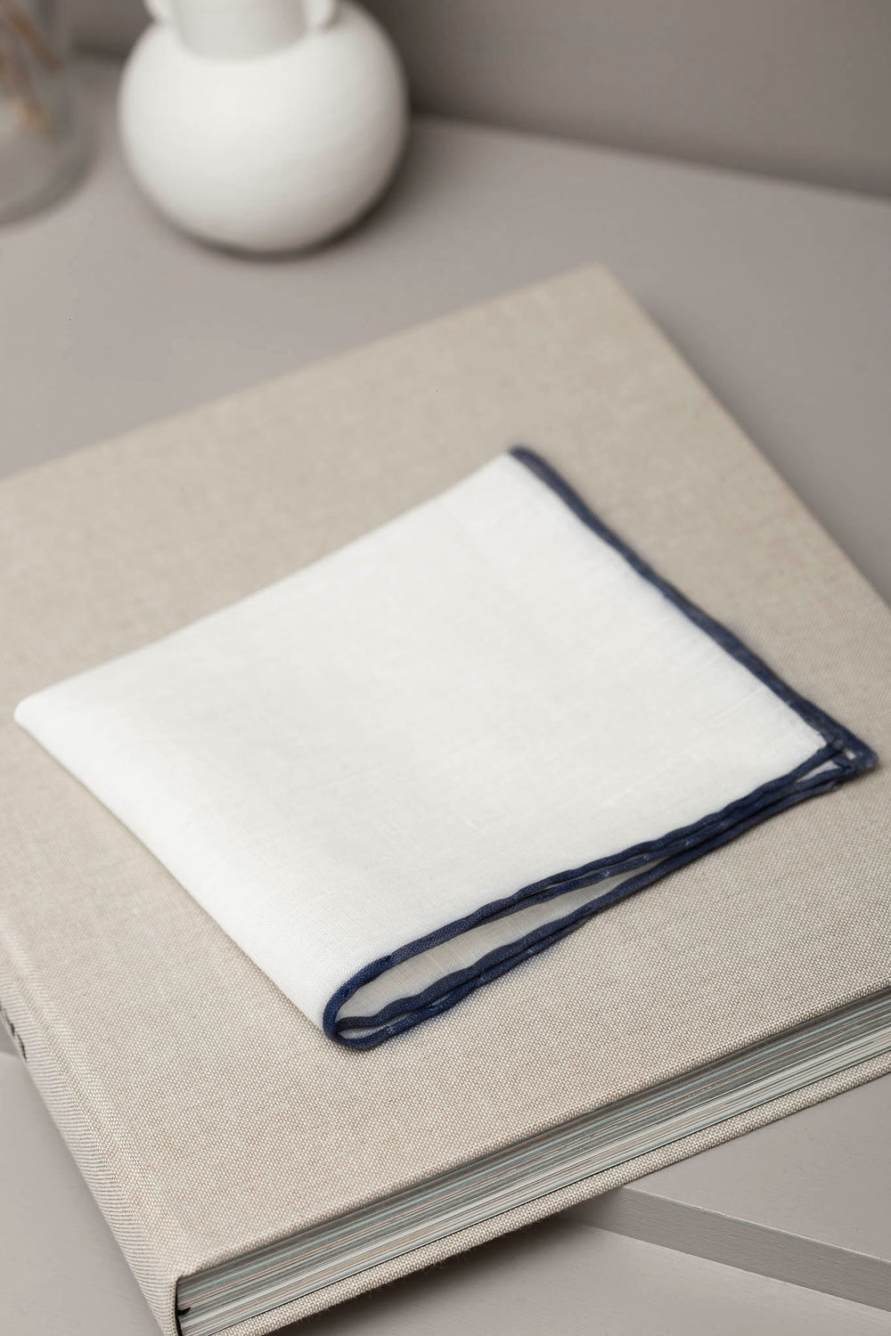 White/Blue linen pocket square - Made in Italy