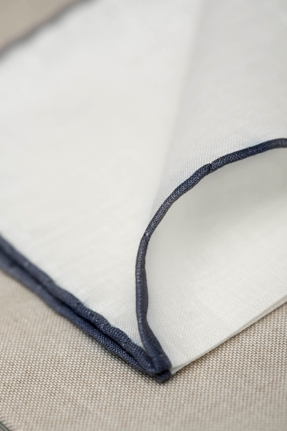 White/Blue linen pocket square - Made in Italy