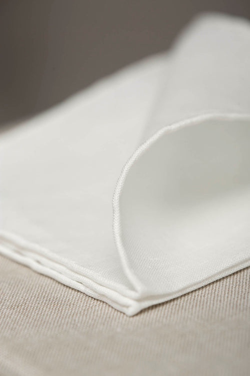 White linen pocket square with taupe and beige edges - Made in Italy