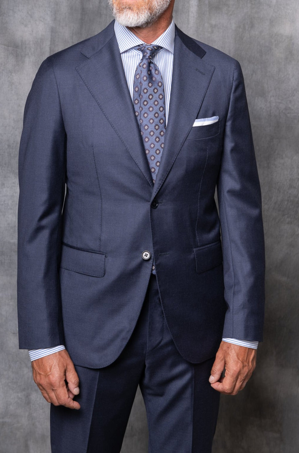 Blue Avio Full Canvas Suit in Loro Piana Wool - Made in Italy