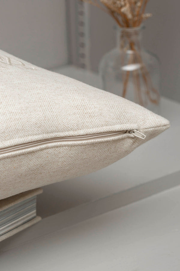 Beige herringbone wool cushion - Made in Italy