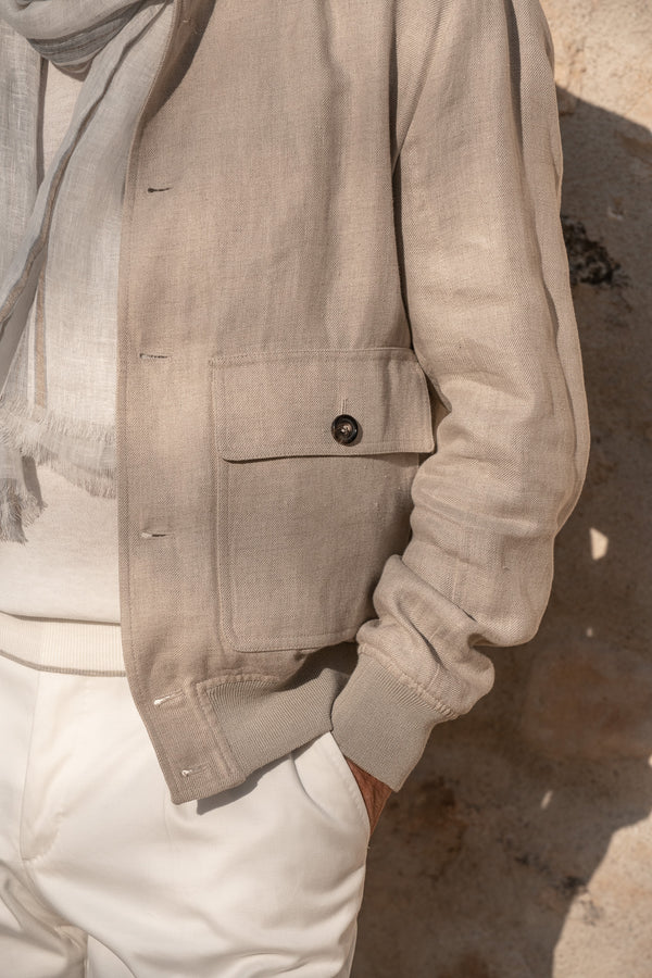 Beige linen bomber jacket – Made in Italy