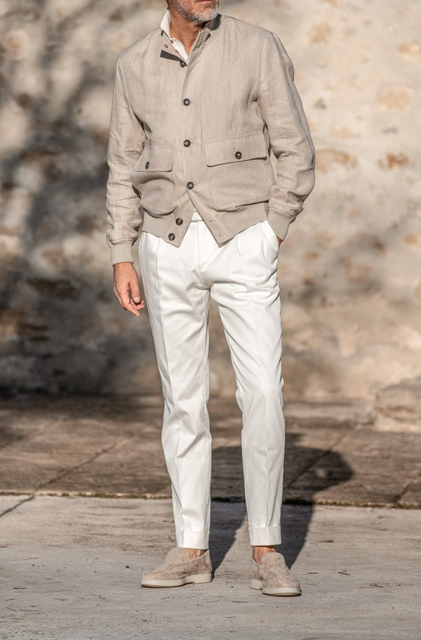 Blouson aviateur en lin beige – Made in Italy